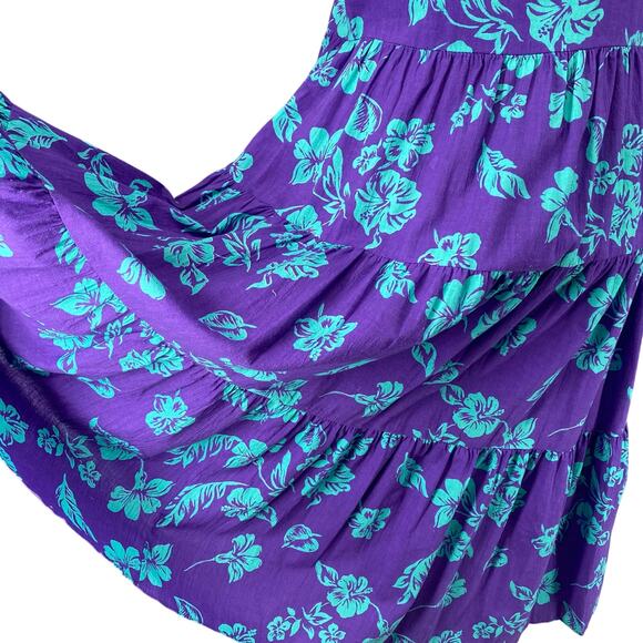 Vtg 80s 90s Two Potato Aloha Floral Midi Tiered Tie Shoulder Dress M Resort Wear - Picture 9 of 16